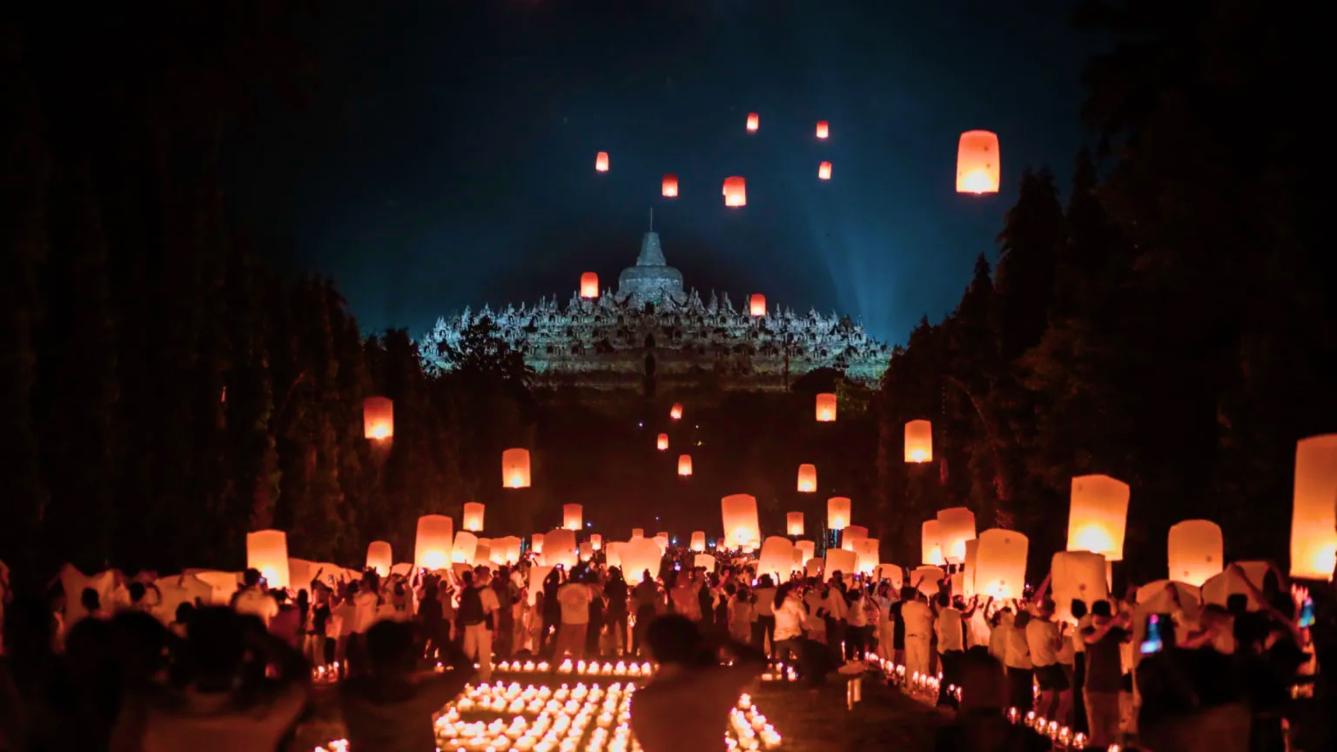 Vesak Day Borobudur candlelit procession Buddhist pilgrims
